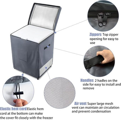 Outdoor Refrigerator Cover Heavy Duty Waterproof Polyester Freezer Cover with Top Zipper Grey Fits 29.5 X 29.1 X 22.4 Inch for Patio and Outdoor Kitchens