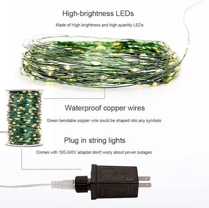 Extra Long Green Wire Fairy Lights Plug in 400FT High Bright 1200 LED Waterproof LED String Lights with Remote Warm White for Christmas Tree, Patio, Garden, Backyard