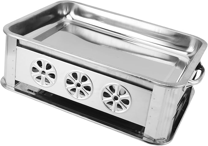 Fish Charcoal Alcohol Stove Stainless Steel Rectangular Grill for Commercial Use 2.2‑4.4lb Fish Pan for Home (Ventilated Natural Color)