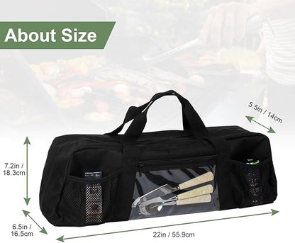 22" Upgraded Grill Tools Storage Bag, BBQ Utensil Holder with Pockets, Carry Bag for Outdoor Camping & Hiking BBQ, Gift for Men