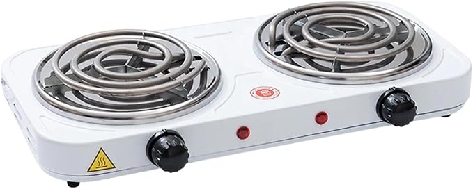 Countertop Double Burner Adjustable Temperature Kitchen Small Appliance Professional 2000W for Braising Scrambling Steaming, Heating Tube