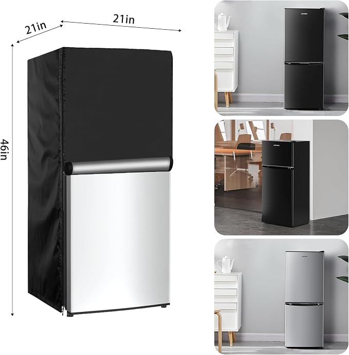 Mini Refrigerator Cover 21''W x 21''D x 46''H,Suitable for 4.0-4.5 Cu.Ft Mini Fridge/Small Refrigerator, 600D Oxford Washable, Reusable, Front can be opened, Black