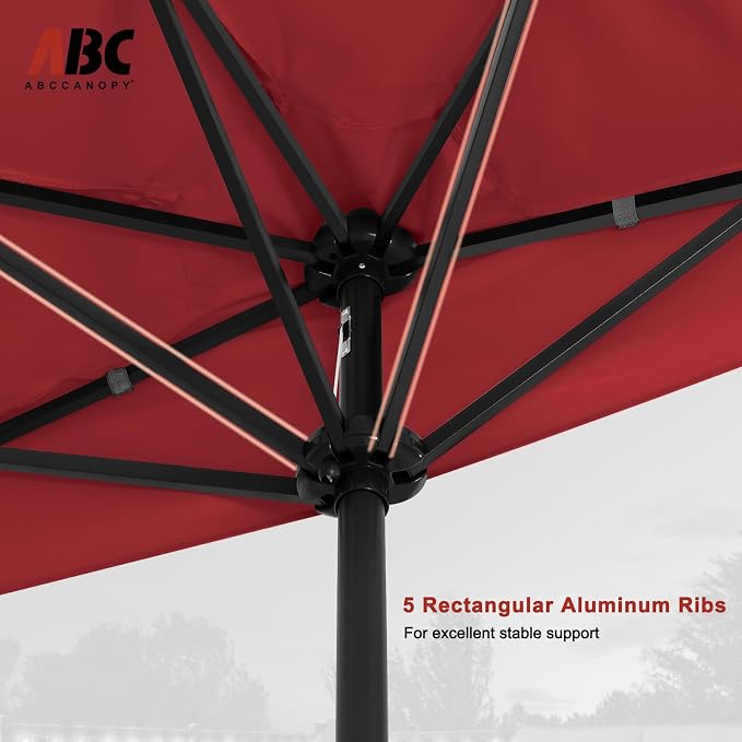 ABCCANOPY Patio Umbrella 9FT Outdoor Half Umbrella w/Solar Lights，Burgundy | Fade & UV Resistant Fabric, 5 Fiberglass Ribs, Waterproof, Air Vent, Crank Operated, Great for Patio, Backyard, Garden, Deck
