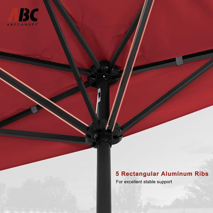 ABCCANOPY Patio Umbrella 9FT Outdoor Half Umbrella w/Solar Lights，Burgundy | Fade & UV Resistant Fabric, 5 Fiberglass Ribs, Waterproof, Air Vent, Crank Operated, Great for Patio, Backyard, Garden, Deck