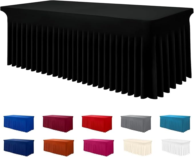 Smiry Spandex Elastic Fitted Table Cloth Skirt for 6FT Rectangle Table | Stretch Washable Table Cloth, Banquet Table Cover for Wedding, Party, Indoor & Trade Shows, (Black, 72Lx18Wx30H)