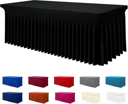 Smiry Spandex Elastic Fitted Table Cloth Skirt for 4FT Rectangle Table | Stretch Washable Table Cloth, Banquet Table Cover for Wedding, Party, Indoor & Trade Shows, (Black, 48Lx36Wx30H)