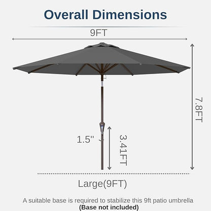 9ft Patio Umbrella with Push Button Tilt and Crank,Outdoor Market Table Umbrella UV Protection 8 Sturdy Ribs for Backyard,Garden,Pool,Deck(Gray)