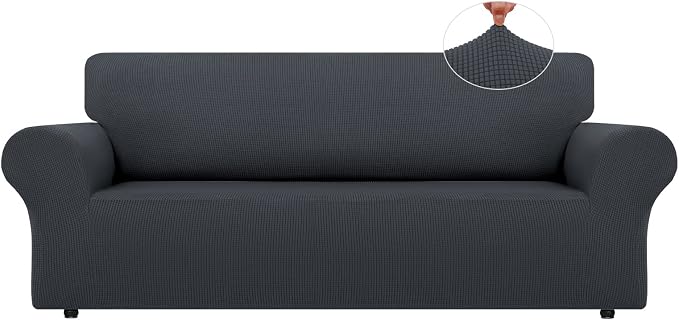 LURKA Stretch Oversized Sofa Slipcovers 1 Piece Couch Covers for 3 Cushion Couch Sofa Furniture Protector Full Sofa Covers with Elastic Bottom for Kids and Pet (X-Large, Dark Grey)