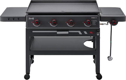 Feasto 36" 4-Burner Propane Griddle w/Side Burner, 63,000 BTU, 720 Sq.In. | Outdoor Flat Top Grill w/Grease Cup & Foldable Side Table, for Patio Backyard BBQ, Black