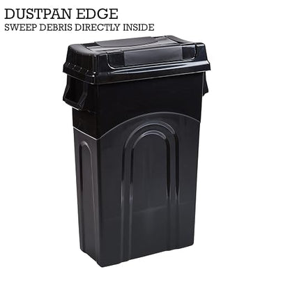 United Solutions Highboy Waste Container with Swing Lid, 23 Gallon, Space Saving Slim Profile and Simple Bag Removal, Handles for Easy Carrying, Indoor/Outdoor Use, Plastic, Black, 1-Pack.