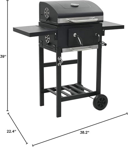 Gecheer Charcoal-Fueled BBQ Grill with Bottom Shelf Black for Patio Backyard Garden Camping Bonfire