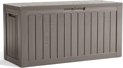 EasyUp 85 Gallon Outdoor Storage Box, Outdoor Deck Boxes for Garden Tools Equipment,Cushions and Patio Storage,Lockable and Resin,Easy to Install(Grey)