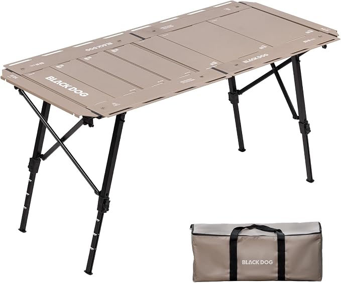 BLACKDOG 4.5U IGT Camping Table, Folding Portable Camp Table, Adjustable Height Aluminum Portable Table with Carry Bag for Outdoor, Pictic, Patio and Backyard 48.8" L x 22.8" W, Desert Sand