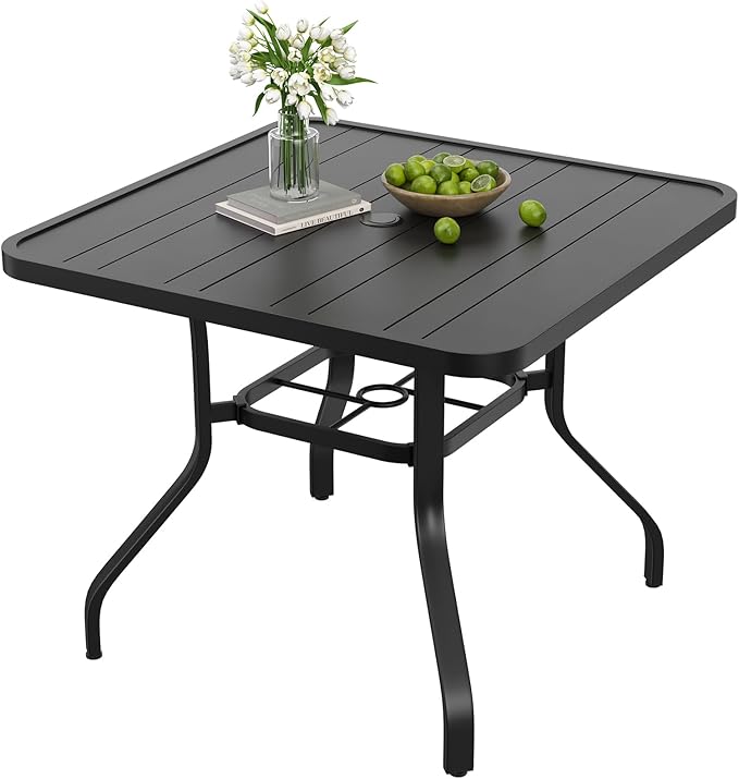 Patio Dining Table 35"x35", Square Outdoor Dining Table with 1.57" Umbrella Hole, Metal Outdoor Furniture for Patio, Graden, Backyard and Poolside, Weather-Resistant