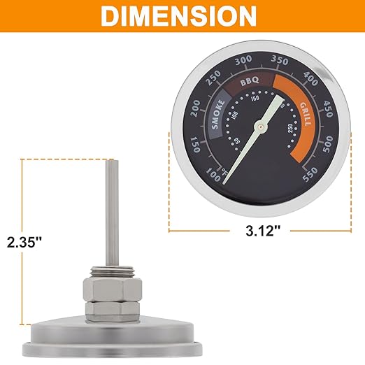 Smoker Thermometer Gauge for Oklahoma Joe's Smoker Accessories 3695528R06 Oklahoma Joe Grill Parts Accurate Heat Indicator for Most 13/16-inch Opening Charcoal Gas Grills & Charcoal Smokers, 550F, 1PC