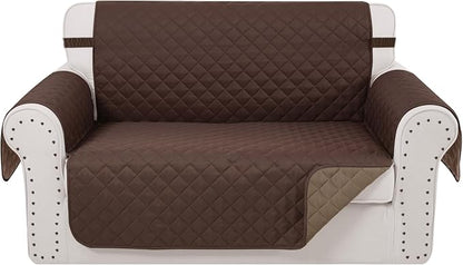 Reversible Loveseat Couch Sofa Covers, 2-Seater, Chocolate | Loveseat Covers for Dogs Water Repellent, Friendly Furniture Protector with Elastic Straps for Living Room