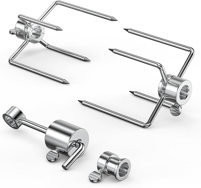 Onlyfire 6006 Grill Replacement Rotisserie Meat Forks(1-Pair) Kit with Spit Counter Balance and Bushing - Fits 1/2" Hexagon & 3/8" and 5/16" Square Spit Rods