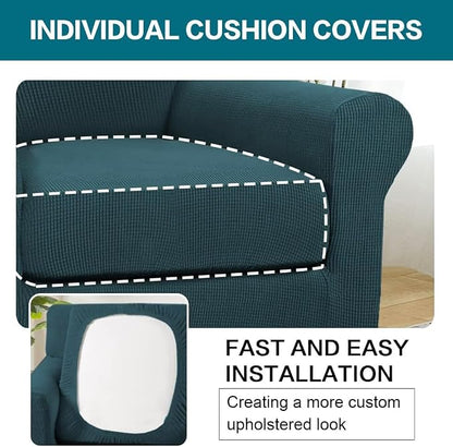 Turquoize 2 Piece Chair Covers Chair Slipcovers for Living Room Armchair Couch Cover Chair Sofa Cover with Individual Cushion Covers Furniture Cover for Chairs Feature Thick Fabric (Chair, Deep Teal)