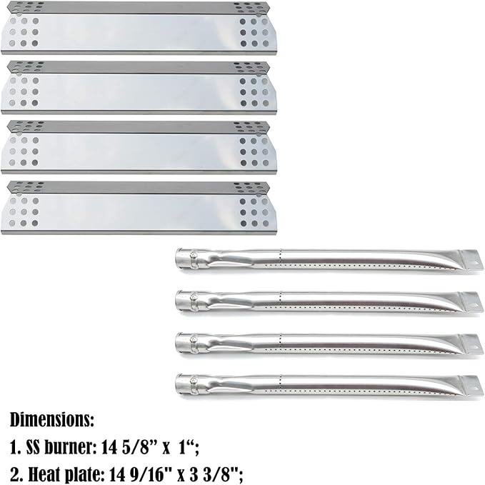 Parts Kit DG143 Replacement for Sunbeam,Nexgrill,Grill Master 720-0697 Gas Grill Burners,Heat Plates (Stainless Steel Burner + Stainless Steel Heat Plate)