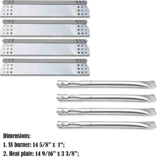 Parts Kit DG143 Replacement for Sunbeam,Nexgrill,Grill Master 720-0697 Gas Grill Burners,Heat Plates (Stainless Steel Burner + Stainless Steel Heat Plate)