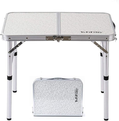 Folding Camp Table Small, 24''L x16''W with Adjustable Height Legs, Indoor Outdoor Lightweight Portable Aluminum Dining Table for Picnic Camping 2-Feet（2 Heights 10"/19"）
