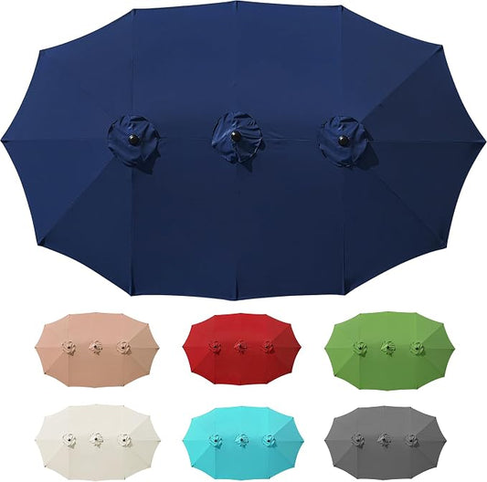 15ft Double Sided Patio Umbrella Replacement Canopy,12 Ribs Umbrella Replacement Top Cover,Frame NOT Included