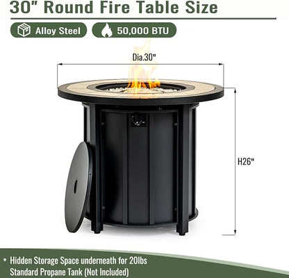 KEIKI 30 Inch Mosaic Ceramic Propane Fire Pit Table, Round Outdoor Gas Fireplace, Steel Patio Heater for Garden Deck