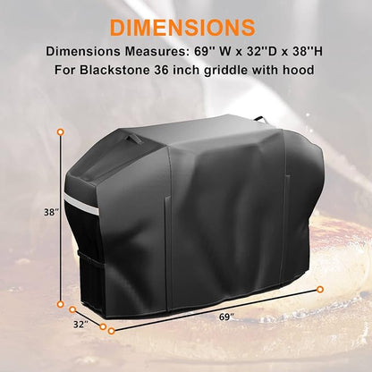 GRISUN Anti-UV Griddle Cover for Blackstone 36 Inch Griddle 5482 Hood 1868 | Fits Blackstone 1845 1899 1863 1866 1841 1923 1902 1820 2151 2023, 600D Full-Length Waterproof with Zipper Design