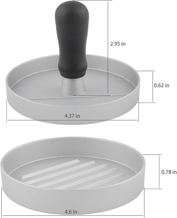 Aluminum Burger Press Patty Maker with 200 Non-Stick Papers - Commercial & Home Use, Hamburger Meat Press Tool, Dishwasher Safe (Silvery)