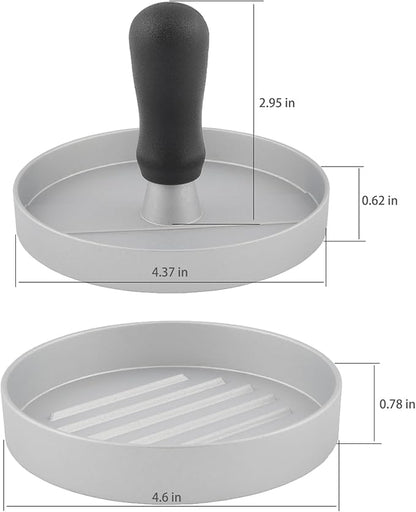 Aluminum Burger Press Patty Maker with 200 Non-Stick Papers - Commercial & Home Use, Hamburger Meat Press Tool, Dishwasher Safe (Silvery)