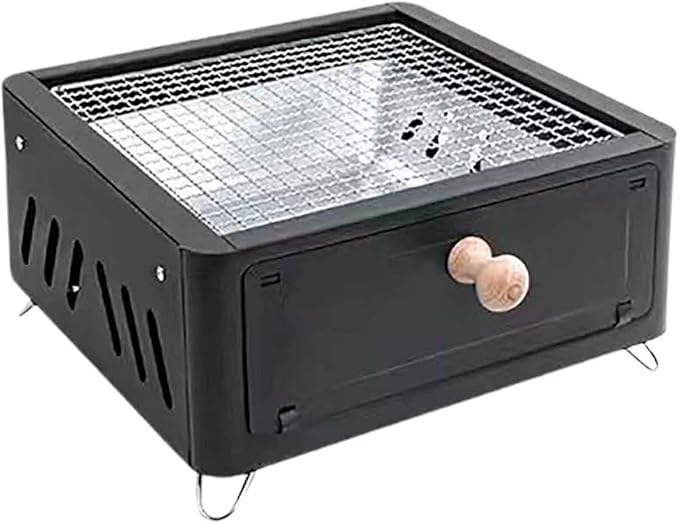 Desktop Charcoal Grill for Picnic, Portable Charcoal BBQ Grill Stove – Iron Hibachi Barbecue Grills, Tea Making Stove Set Tabletop Small Barbecue Grill for Outdoor (Black)