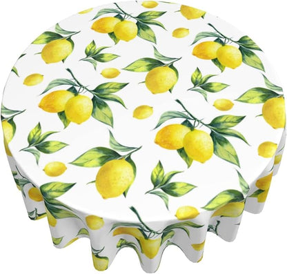 Sweetshow Lemon Tablecloth Round 60 Inches for Spring Summer Yellow Lemon Table Cloth Polyester Anti-Wrinkle Washable Circle Table Cover for Kitchen Dining Room Picnic Patio Wedding Party