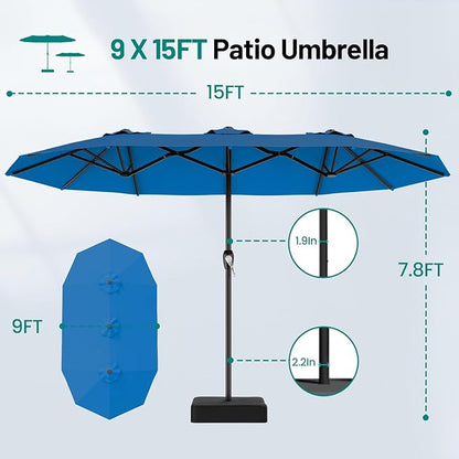 AreShark 15ft Patio Umbrella with Base, Double Sided Outdoor Umbrella with 12 Fiberglass Ribs, Large Outdoor Umbrella for Garden, Pool, Deck, Backyard & Market, Royal Blue