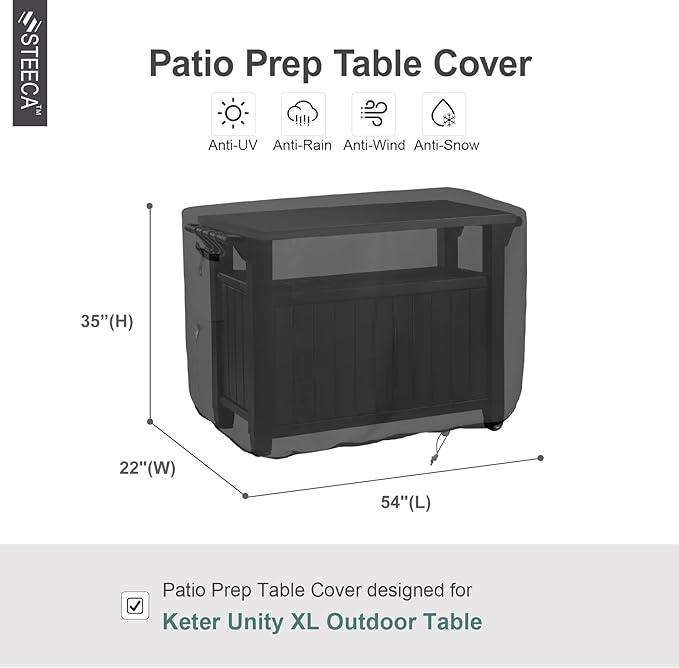 Patio Prep Table Cover for 52 Inch Keter Unity XL Portable Table, Waterproof Weather-Resistant BBQ Grill Prep Table Cover 54L x 22W x 35H, Black