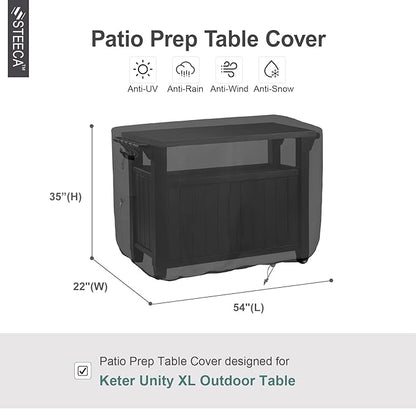 Patio Prep Table Cover for 52 Inch Keter Unity XL Portable Table, Waterproof Weather-Resistant BBQ Grill Prep Table Cover 54L x 22W x 35H, Black