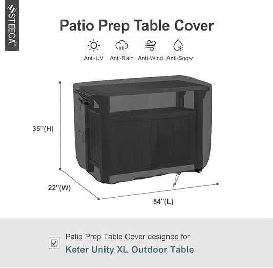 Patio Prep Table Cover for 52 Inch Keter Unity XL Portable Table, Waterproof Weather-Resistant BBQ Grill Prep Table Cover 54L x 22W x 35H, Black