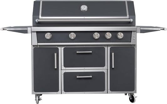 NG 4 Cast Burners Outdoor Kitchen Grill Island, 99,000 BTU, Grey Painting