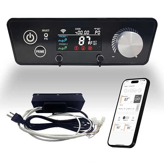 WiFi PID Trapezoid Grill Controller Replacement Compatible with Pit Boss 3, 4, 5 & 7-Series Vertical Pellet Smokers – Smart App Thermostat Board, 130-420°F 1°F Steps, 110v Input