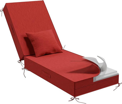 Outdoor Water-Resistant Olefin Chaise Lounge Cushions with Pillow, Weather and Fade Resistant Patio Furniture Lounge Chair Cushion Ideal for Patio, Lawn, Garden, Red, 72" L x 21" W x 5" T
