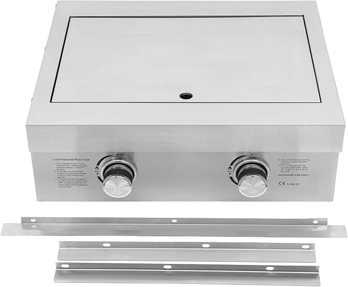 2-Burner Propane Gas Stove, 3.5KW Grilling Side Burners, 304 Stainless Steel Gas Stove with Cover Plate, Dual Knobs, for Patio BBQ, Backyard Cooking, Camping, Frying, Boiling
