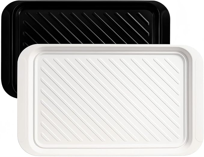 TP 17" x 10.5" Grilling Prep and Serve Trays, Set of 2, Black&White | Melamine BBQ Trays, Serving Platters for Meats, Raw and Cooked Food Separation, Grill Accessories, Break-resistant