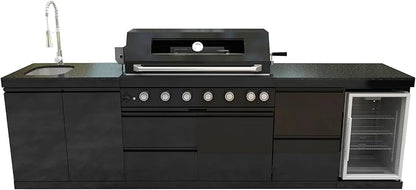 104" Modular Outdoor Kitchen Island With Grill And Side Burner, 4-burner 72,000 Btu Propane Bbq Island, Refrigerator, Separate Sink & Prep Station, For LP-Black 85000BTU/115 Inch