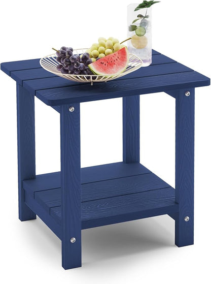 LUE BONA Outdoor Side Table, 2-Tier HDPS Small Patio Table, Navy | 2-Tier Shelf for Extra Storage, Small End Table for Pool, Porch, Balcony, Weather Resistant HDPS, Easy Clean