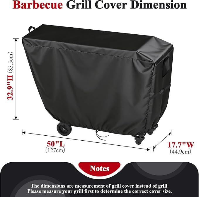 Outdoor Dining Grill Cart Cover - 51" D x 19" W x 34" H, 600D Grill Cart Cover for JY QAQA PET, Heavy Duty Waterproof BBQ Food Prep Table Covers, Black