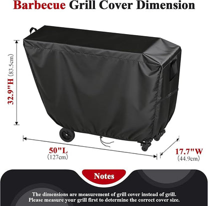 Outdoor Dining Grill Cart Cover - 51" D x 19" W x 34" H, 600D Grill Cart Cover for JY QAQA PET, Heavy Duty Waterproof BBQ Food Prep Table Covers, Black