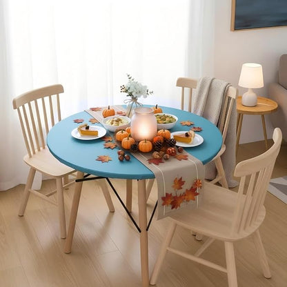 LUSHVIDA Round Waterproof Table Cover Elastic Vinyl Fitted Tablecloth Elastic Edged Plastic Table Cloth (Teal, Best for Up to 45"-56" Round)