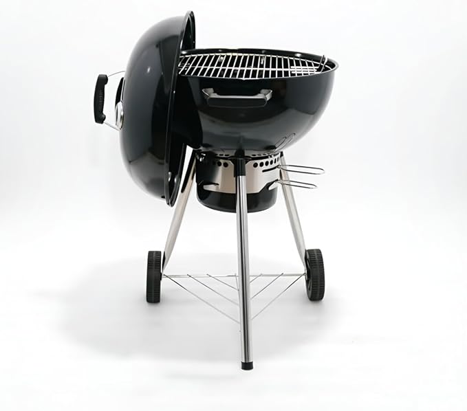 22 Inch Grill with Thermometer, Portable Charcoal BBQ for Outdoor Backyard, Steel Construction with Wheels & Ash Collector, Classic Black