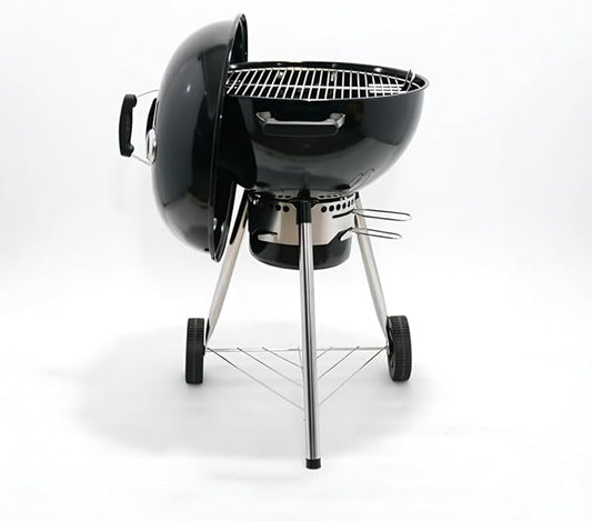 22 Inch Grill with Thermometer, Portable Charcoal BBQ for Outdoor Backyard, Steel Construction with Wheels & Ash Collector, Classic Black