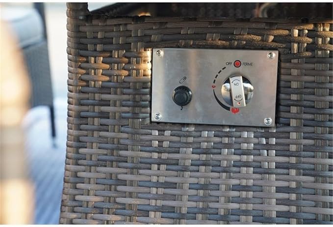 Brown Rattan and Aluminium Patio and Outdoor Rectangle Firepit Dining Table
