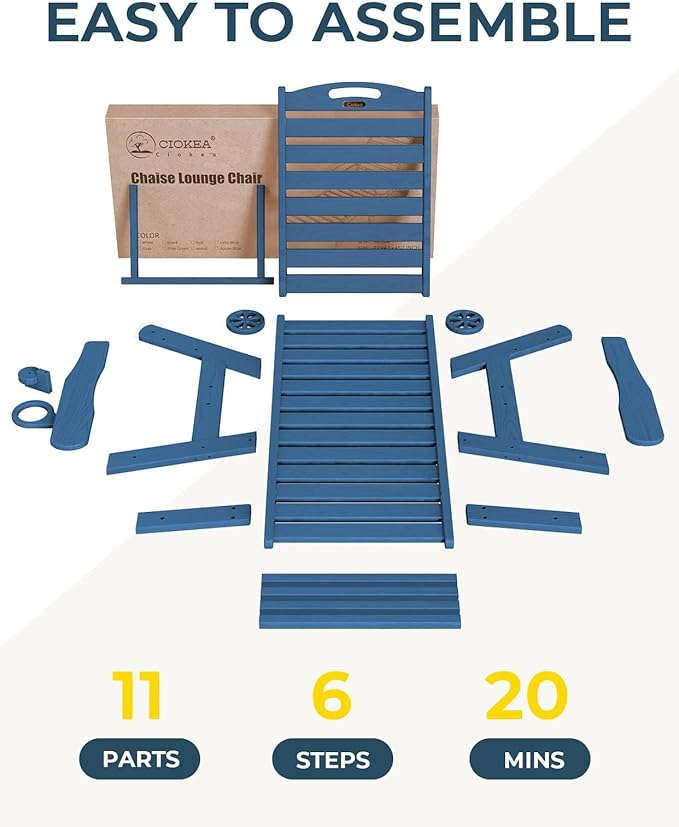 Ciokea Outdoor Chaise Lounge Chair Set of 2, Patio Lounge Chairs for Outside, HDPE Lounge Chair with Wheels & Cup Holder, Poly Chair with 5 Position for Poolside, Deck, Navy Blue
